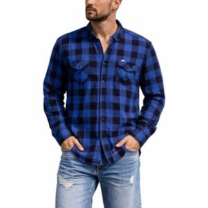 No Fear Plaid Button Up Shirt Mens XL Blue Black Flannel Streetwear 100% Cotton